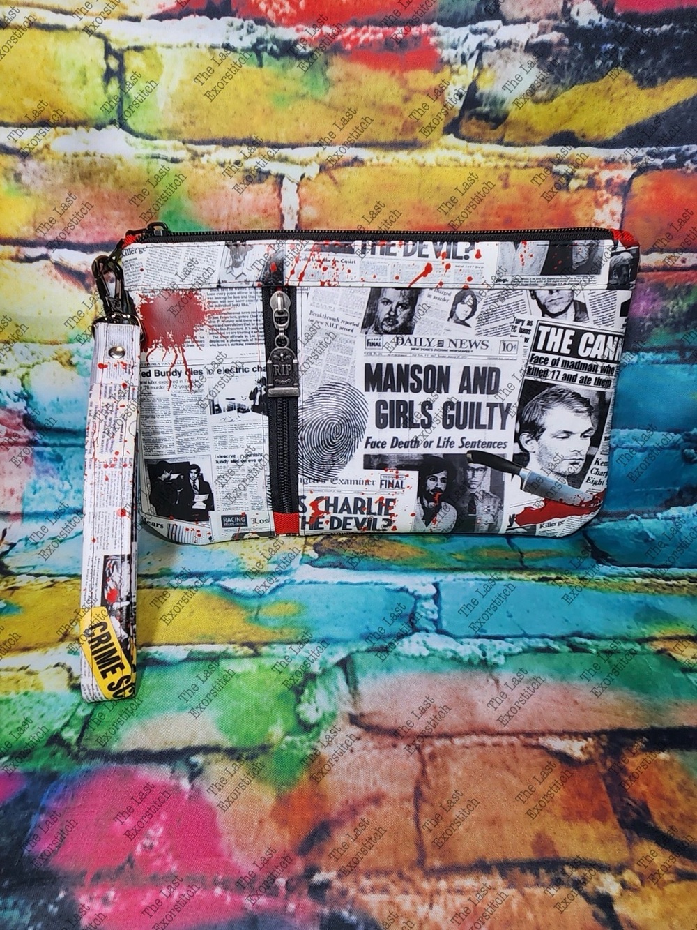 Serial killer Newspaper Print Wristlet Clutch - see photos for actual pattern